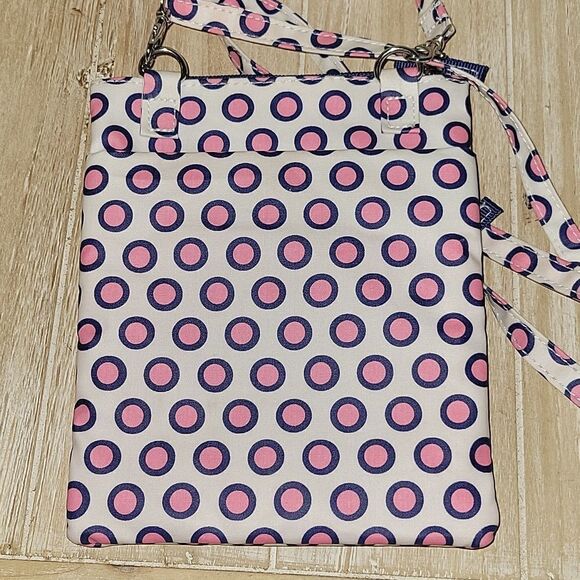 SCOUT Sally Go Lightly Blue White Pink Polka Dot Crossbody Purse Triple Zip - Picture 7 of 10